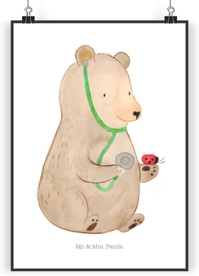 Produktbild von Mr. & Mrs. Panda Bild Bär Arzt DIN A4 - Weiß - Geschenk, Plakat, drucke, Teddy, Kunstdruck, Professorin, Doktor, Ärztin, Wandbild, wanddeko, Professor