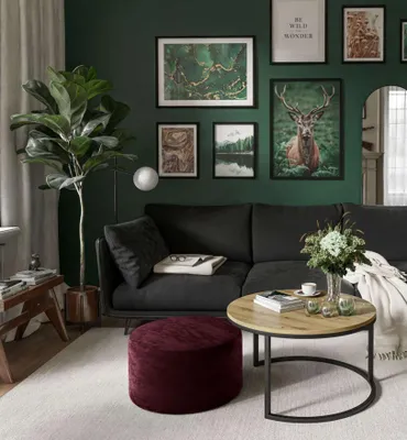 Produktbild von Runder CIRI Couchtisch mit Pouf Wotan Eiche Artisan Stirling