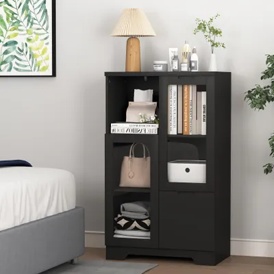 Immagine prodotto di Armadio moderno nero in MDF con ante in vetro e cassetto