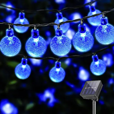 Zdjęcie produktu dla Świąteczna lampka solarna zewnętrzna LQWELL® o długości 10 metrów, 40 diod LED, 8 trybów, do użytku wewnątrz i na zewnątrz, z kryształowymi kulkami, klasa szczelności IP44, wodoodporna, idealna do ogrodu, tarasu, balkonu, wesel, imprez, okien (biała)
