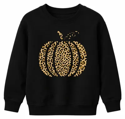 Obrázek produktu pro Dětská mikina s potiskem leopardího vzoru, podzimní motiv, Halloween, dýně, černá barva, velikost 128