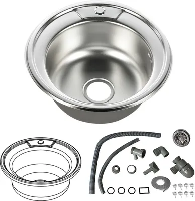 Produktbild von Einbauspüle Küchenspüle Spülbecken Edelstahlspüle Rund Edelstahl Spüle Zubehör