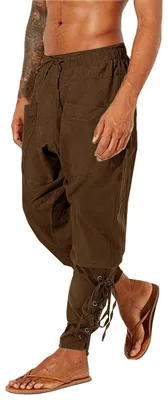 Produktbild von Leinen Herrenhose - Retro Stil - Piratenhose - Atmungsaktiv - Verstellbare Schnürung - Weiche Baumwoll/Leinen Mischung