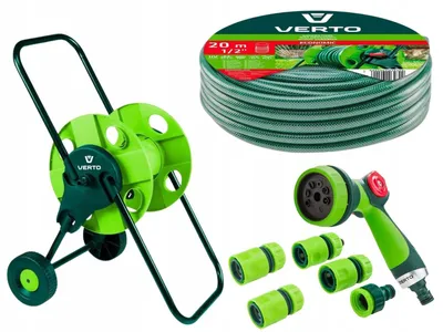 Produktbild von VERTO Schlauchwagen mit Schlauch 1/2 Zoll 20 m + Wasserspritze + 3 x Schlauchverbinder, Wasserstop, Hahnverbinder