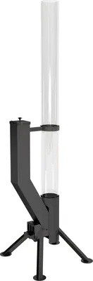 A black metal and clear glass outdoor heater on a white background.