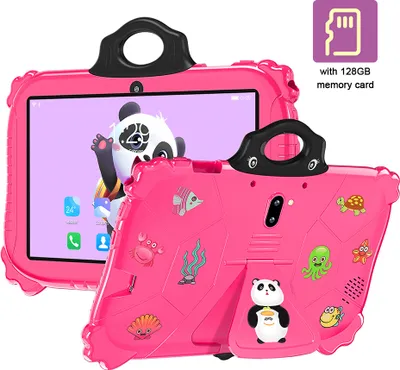 Produktbild von 7-calowy tablet dla dzieci, wyświetlacz HD, tablet dla dzieci z systemem Android 11, 8-rdzeniowy MTK6762, 6 GB + 128 GB, kamera przednia 2 MP + kamera tylna 5 MP z osłoną zabezpieczającą przed dziećmi, różowy