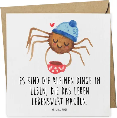 Produktbild von Mr. & Mrs. Panda Grußkarte Spinne Agathe Kaffee - Weiß - Geschenk, Morgenmuffel, faltkarte, doppelkarte, Klappkarte, Lebensweisheiten, Morgen, Weiser Spruch, anlasskarte