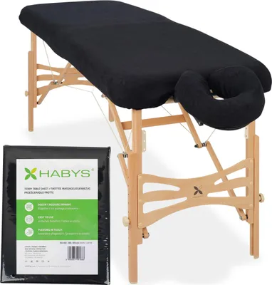 Produktbild von Habys Set | Einteiliges Frottee Spannlaken für klappbare Massageliegen Massagetische 60-65/180-185 | + Frottee-Bezug für die Kopfstütze | Schwarz