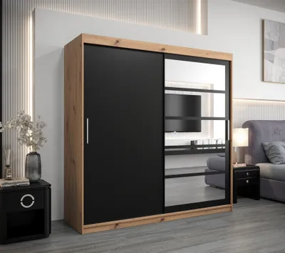 Obrázek produktu pro Šatní skříň DENISA - šířka 200 cm, dub artisan / černá