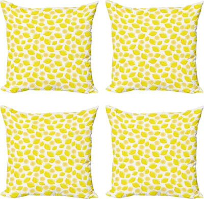 Produktbild von ABAKUHAUS Zitronen Kissenbezug Set (4 Stück), Köstliche Zitrusfrüchte Kunst, Moderner Doppelseitiger Digitaldruck, 50 cm x 50 cm, Gelb und Weiß