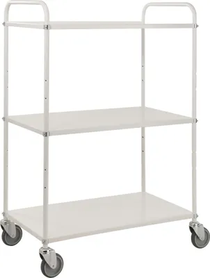 Produktbild von Kongamek Etagenwagen mit 3 Böden 900x440mm pulverbeschichtet in weiß 24mm Rand mit Bremse