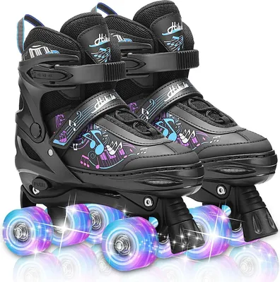 Produktbild von Hikole Rollschuhe Kinder verstellbar, mit Leuchtenden Rädern Roller Skates Inline Skates für Mädchen, Jungen, Anfänger, schwarz, Größe 31-34