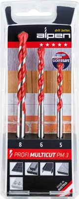 Obrázek produktu pro Alpen Mehrzweckbohrer Profi Multicut PM 3, 3-tlg, Spezialbohrer 5 / 6 / 8 mm