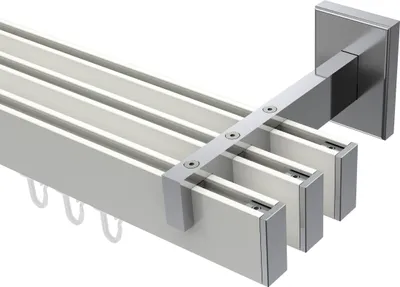 Produktbild von Interdeco Innenlaufstange / Gardinenstange mit Innenlauf Weiß / Chrom, Typ Smartline Paxo (Kappe), 14x35 mm 3-läufig, 120 cm