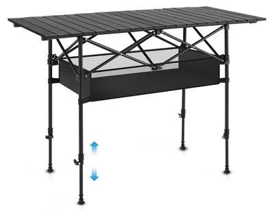 Produktbild von Campingtisch - Klappbarer Outdoortisch aus Aluminium - 120 cm - Verstellbar - Für 4 Personen - Rechteckig - Mit Stauraum & Tragetasche - Schwarz