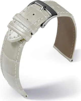Produktbild von Barington Kroko-Print Uhrenarmband Leder Krokooptik weiß gepolstert, Stegbreite:18mm, Schließe:Gelbgolden