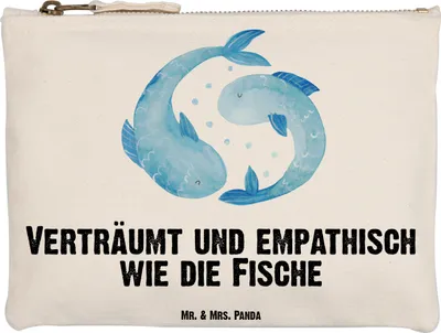 Produktbild von Mr. & Mrs. Panda Kosmetiktasche Sternzeichen Fische Grösse XL Große - Weiß - Geschenk, Sternbild, Geburtstag März, Fisch, Kulturbeutel, Pouch, Stoffbeutel, Etui, Februar