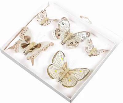 Produktbild von 5 Schmetterlinge Set 5 + 8cm mit Metall Clip Foam Butterfly Frühling, Farbe:beige