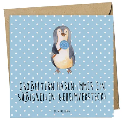 Produktbild von Mr. & Mrs. Panda Glückwunschkarte Großeltern Süßigkeiten - Blau Pastell - Geschenk, Geheimversteck, Grußkarte, Lächeln, faltkarte, Klappkarte, doppelkarte, Dankeschön