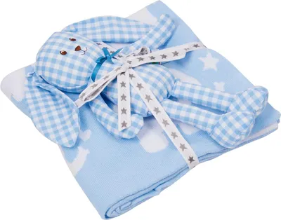 Produktbild von Spiegelburg Geschenkset Strickdecke+Schlenker-Häschen, hellblau BabyGl.