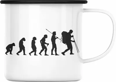 Produktbild von Trendation - Wandern Wanderer Geschenk Emaille Tasse Trekking Berge Evolution Geschenkidee für Wanderung Östereich (Schwarz)