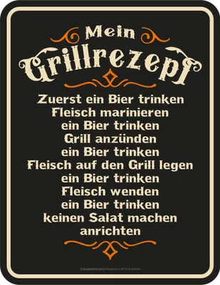 Produktbild von Grillen - Grillrezept - Blech-Schild Spruch - Blechschild - Grösse 17x22 cm