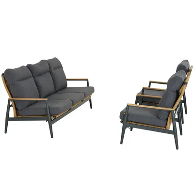 Produktbild von Siena Garden Lounge Set ROMA, Alu Anthrazit / Polyrattan Natur / Kissen 100 % Polypropylen Grau