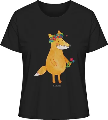 Produktbild von Mr. & Mrs. Panda Oberteil Damen Fuchs Blumen Größe M - Schwarz - Geschenk, Sommershirt, Ich, Basic T-Shirt, Blumenliebe, Shirt, Kurzarmshirt, Liebe, Blumenmädchen, Boho
