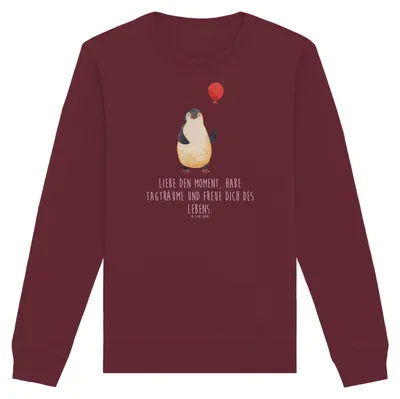 Produktbild von Mr. & Mrs. Panda Baumwoll Sweatshirt Pinguin Luftballon Größe XXL - Burgundy - Geschenk, Pullover, Sweater, Pulli, Motivation, Bio, Geschenkidee, Pinguine