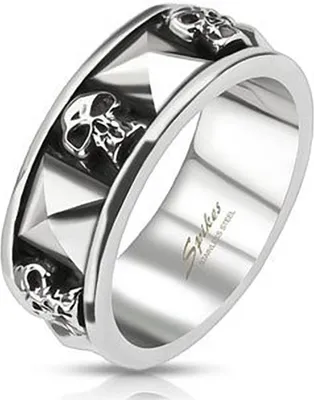 Produktbild von Ring Edelstahl Herren Totenkopf Pyramide Biker Skull Gothic Silber silber-schwarz 64 - Ø 20,57 mm