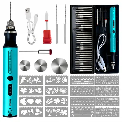 Produktbild von Elektrischer Gravierstift USB-C,41g,5 Gang,Gravierwerkzeug Set,30 Bohrern und 16 Schablonen,Gravierausrüstung für Gravieren, Schleifen und DIY