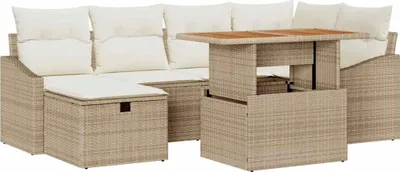 Image de Ensemble de canapé de jardin 7 pcs Beige polyrotin