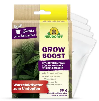Produktbild von Neudorff GrowBoost – Natürlicher Cannabis Wurzelaktivator mit Mykorrhiza fördert schnelles Wurzelwachstum, mehr Blüten und höheren Ertrag, 36 g, 01467