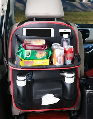 Image de Rangement en cuir de voiture Dossier de siège Organisateur multi-poches Support de pliage Sac de rangement
