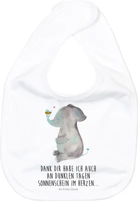 Produktbild von Mr. & Mrs. Panda Lätzchen Elefant Biene - Weiß - Geschenk, Lustige Sprüche, Liebesspruch, Für Babys, Sabber, Babylätzchen, Schlabberlatz, Heiratsantrag, Hochzeitsgeschenk