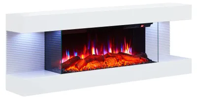 Image de Cheminée murale électrique BALDERIA Lumina – Puissance de chauffage jusqu'à 1 800 W, effet de flammes en 3D, blanche