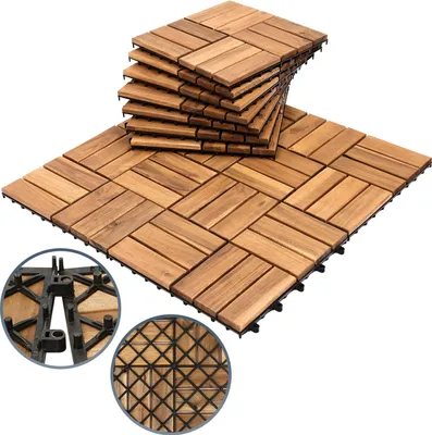 Produktbild von Bettizia 9m²Holzfliesen Terrassenfliesen Holz Fliesen Mosaik 30x30 cm Balkonfliesen wetterfest aus Akazienholz mit Klicksystem für Terrasse Balkon 99x
