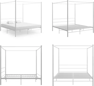 Produktbild von vidaXL Himmelbett Weiß Metall 180x200 cm - Bettrahmen - Metall-Bettrahmen - Bett - Betten