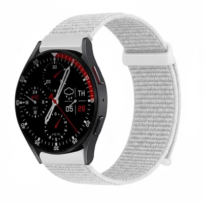 Produktbild von Smartwatch Armband für Samsung Galaxy Watch7 44mm Nylon Textil Band Ersatzband Wechselband Klettverschluss flexibel atmungsaktiv Weiß