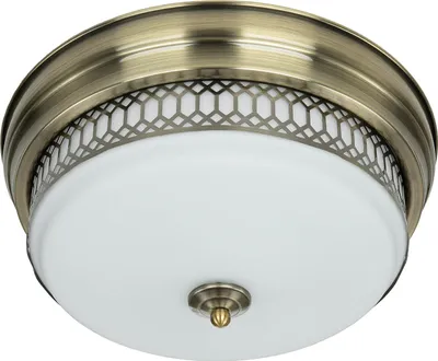 Produktbild von Deckenleuchte Glas Metall E27 IP44 rund Ø 35 cm in Messing Antik Weiß 2-flammig Jugendstil