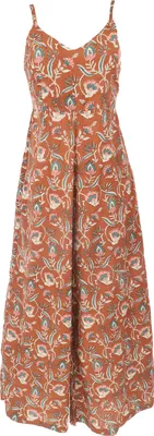 Produktbild von Boho Jumpsuit, Sommer Overall, Blockdruck Einteiler, Hosenkleid - Braun, Damen, Baumwolle, Größe: M/L