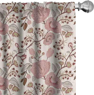 Produktbild von ABAKUHAUS Blumen Vorhänge, Gardinen, Detaillierte blühende Blumen auf Zweigen Knospen Weinlese, 2 Stück 75 x 245 cm, Eierschalenfarben Lachs