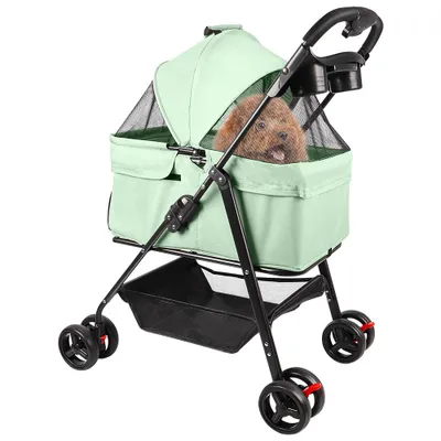 Produktbild von 2 in 1 Hundewagen,Hundebuggy bis 15 kg mit abnehmbarem Korb,Klappbar Travel Haustier Kinderwagen Pet Stroller für kleine Hunde Katzen 50x65x99cm Grün