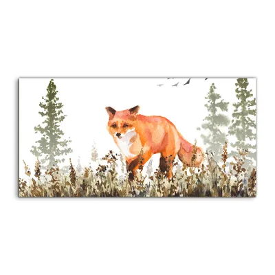 Produktbild von Coloray - Glasbild - 100x50 cm - Wandbild - Glasbilder - kunst Natur Fuchs Wiese Vögel Bäume