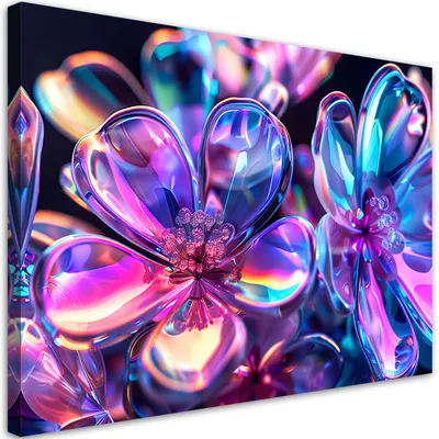 Produktbild von Leinwandbild Bunte Glasblumen – Blumenstrauß 100x70 Feeby Rosa bild für die wand bereit zum aufhängen