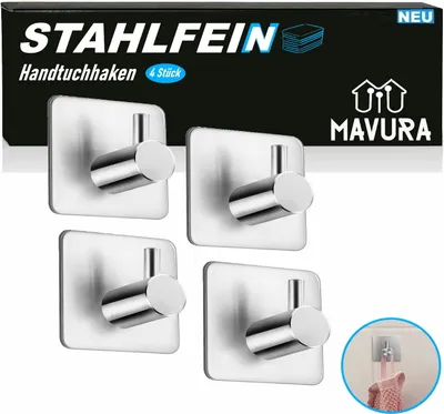Produktbild von STAHLFEIN Edelstahl Handtuchhalter Wandhaken Haken selbstklebend