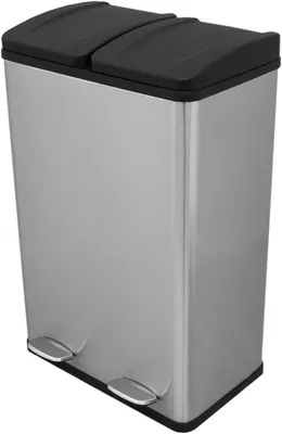 Image de Poubelle à pédales double compartiment - Tri sélectif - Tri des déchets - Acier inoxydable - 60 litres - Argent