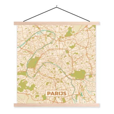 Produktbild von MuchoWow® Textilposter Paris - Stadtplan - Vintage - Karte 60x60 cm mit holzfarbenen Rahmen - Wanddekoration