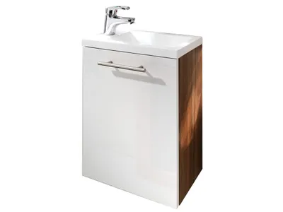 Produktbild von Handwaschplatz mit Hochglanz-MDF-Fronten walnuss-weiß