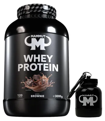 Produktbild von Mammut Nutrition - Whey Protein 3000 g Dose - 120 Portionen Eiweiß + GRATIS Powderbank, Geschmack: Brownie
